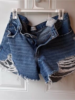 Abercrombie & Fitch Blue Distressed High-Rise Denim Shorts